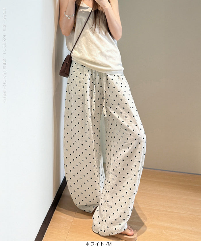 リネン混ドットイージーコクーンパンツ
