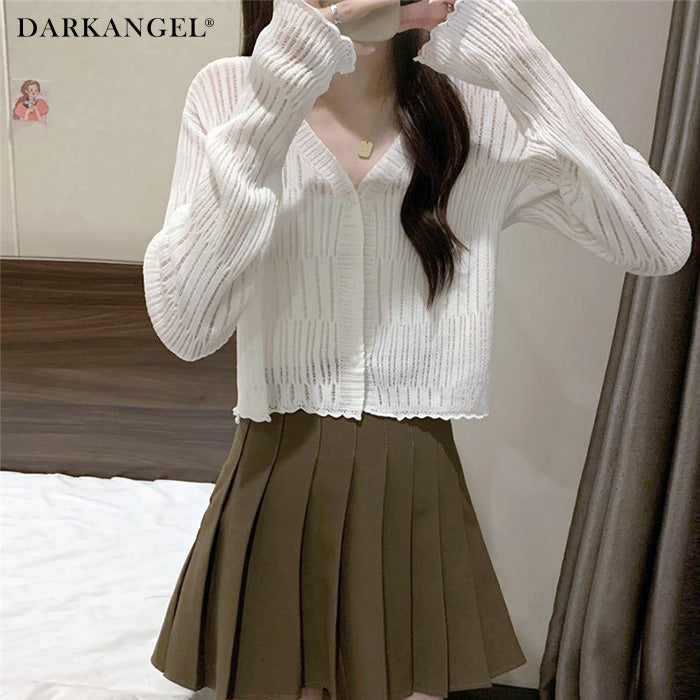 透かしランダムリブVネックショートカーディガン