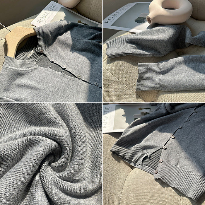 フェイクレイヤードカーディガン風ニットトップス