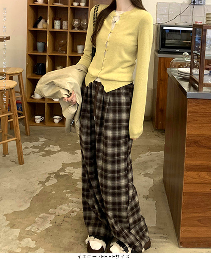 フェイクレイヤードカーディガン風ニットトップス