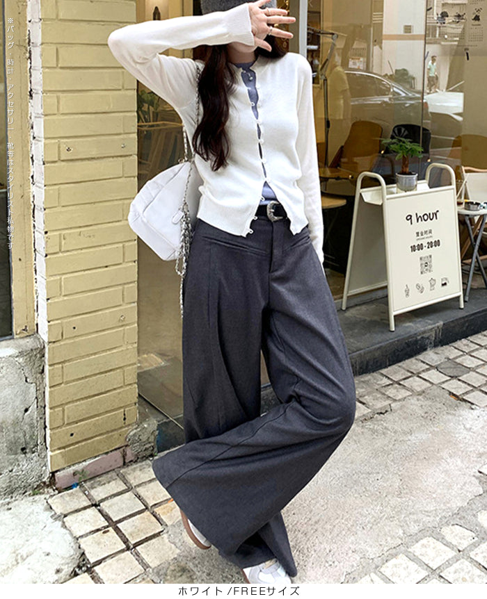 フェイクレイヤードカーディガン風ニットトップス