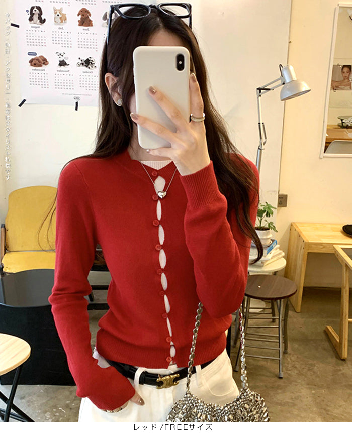 フェイクレイヤードカーディガン風ニットトップス