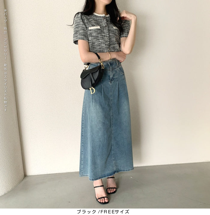 ツイードクロップド半袖ジャケット