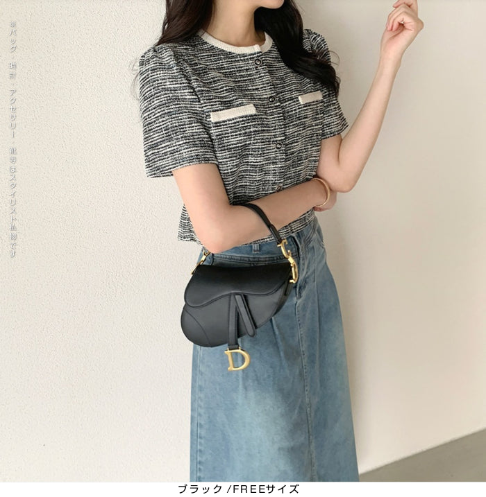 ツイードクロップド半袖ジャケット