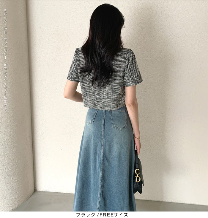 ツイードクロップド半袖ジャケット