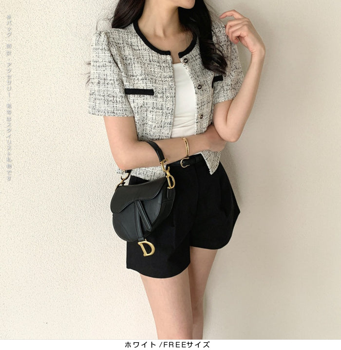 ツイードクロップド半袖ジャケット