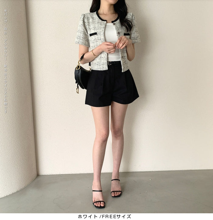 ツイードクロップド半袖ジャケット