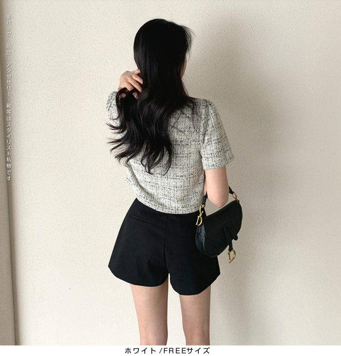 ツイードクロップド半袖ジャケット