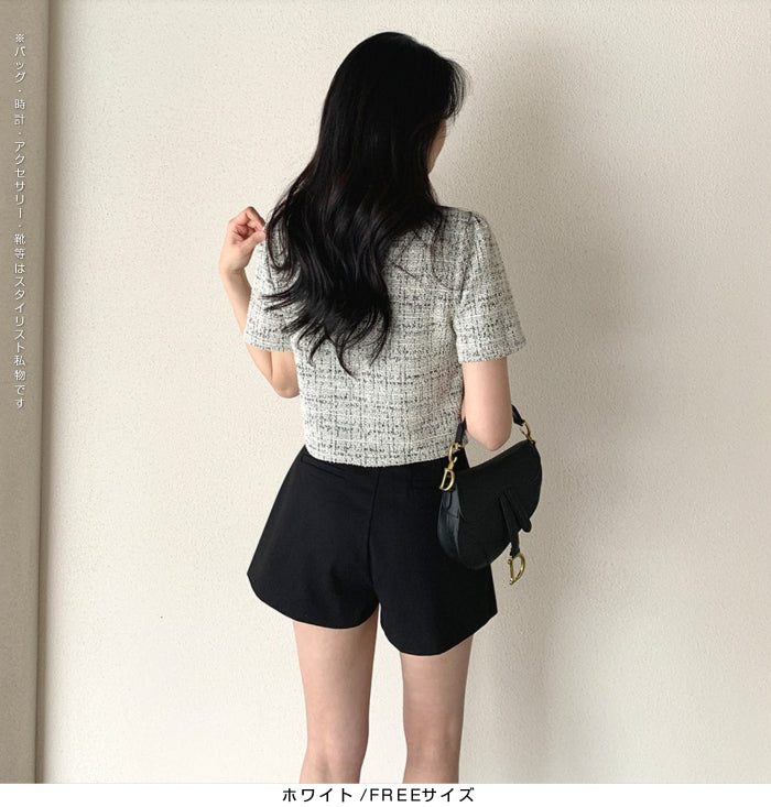 ツイードクロップド半袖ジャケット