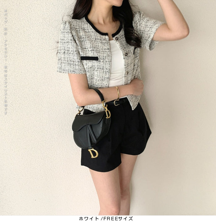 ツイードクロップド半袖ジャケット