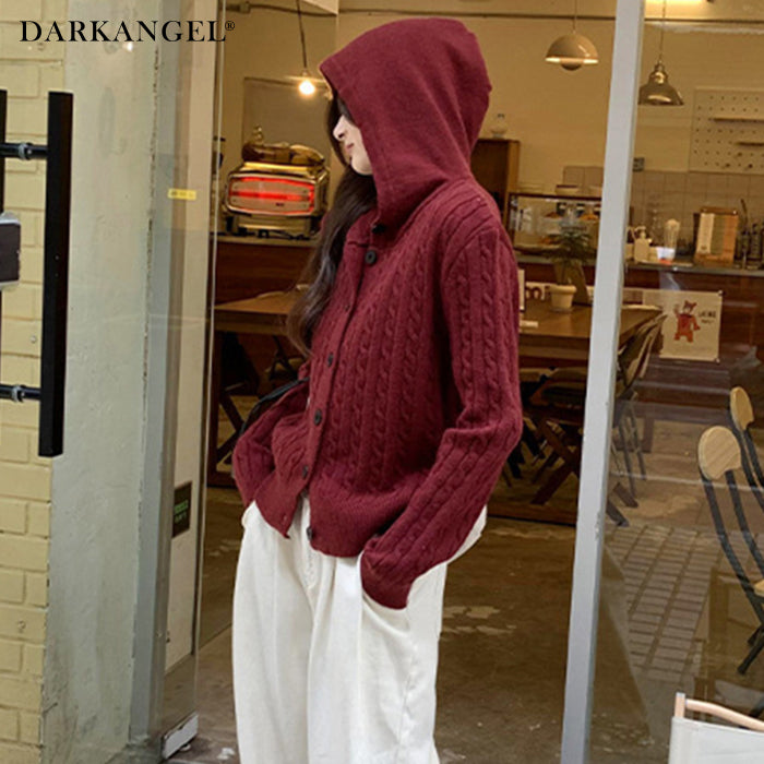 ケーブル編みフーディーカーディガン