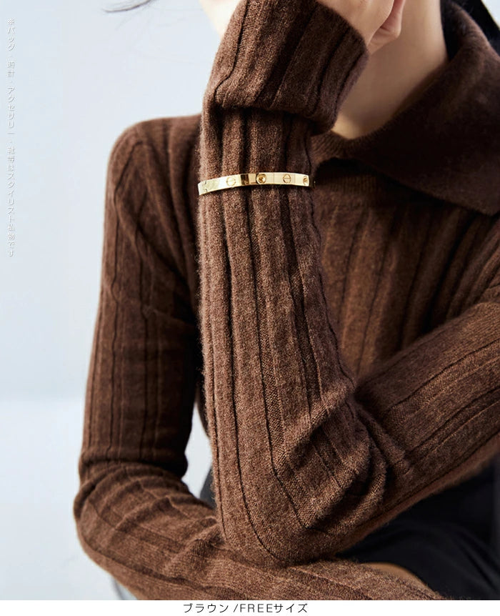 襟付きリブニットトップス