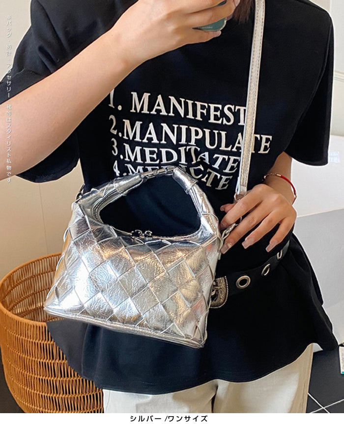 2wayハンドバックルウーブンバッグ