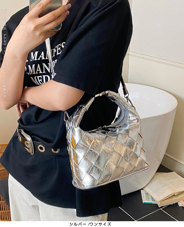 2wayハンドバックルウーブンバッグ