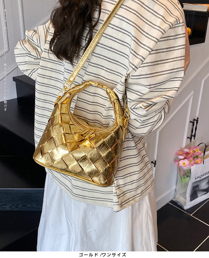 2wayハンドバックルウーブンバッグ