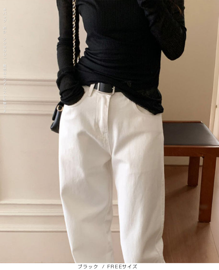 透け感Vネックリブトップス