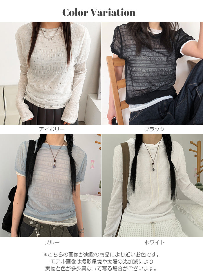 透け感ランタンスリーブシアートップス