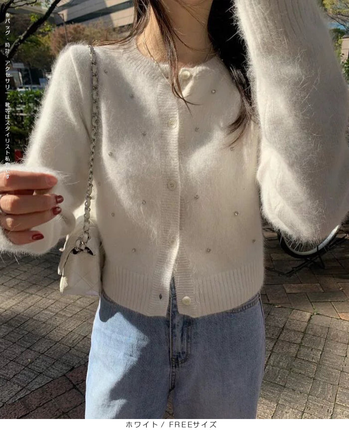 シャギーニット ビジューカーディガン