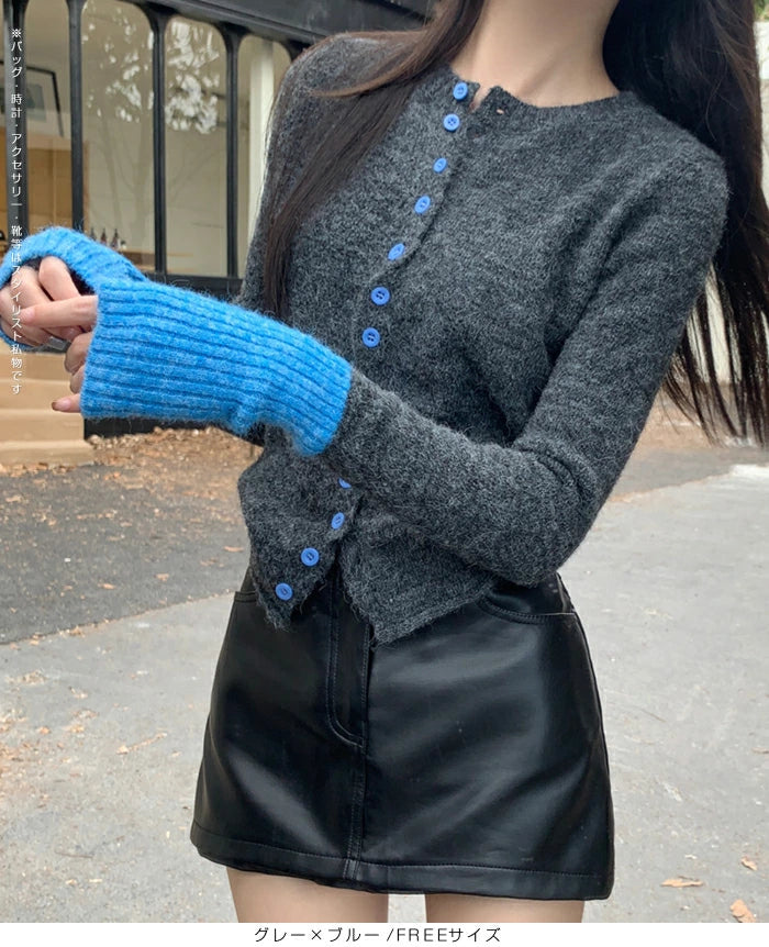 パッチワーク風クルーネックニットトップス