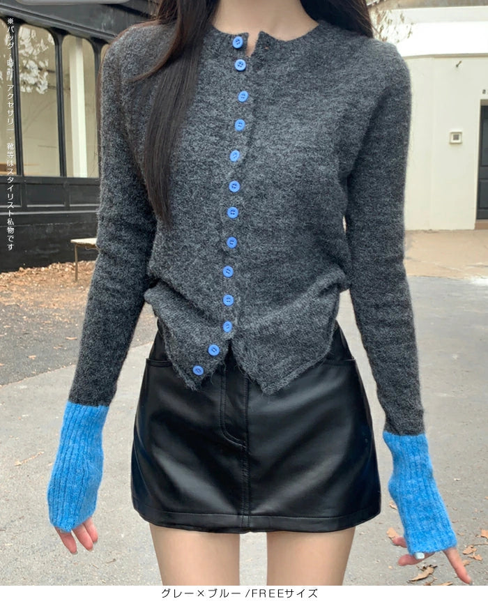 パッチワーク風クルーネックニットトップス