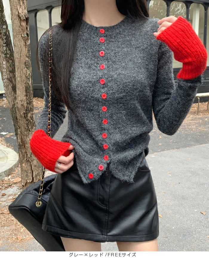 パッチワーク風クルーネックニットトップス