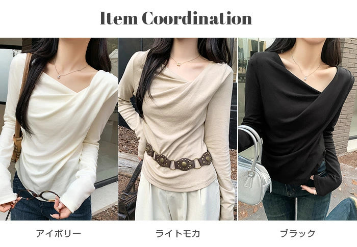 ドレープネック長袖トップス