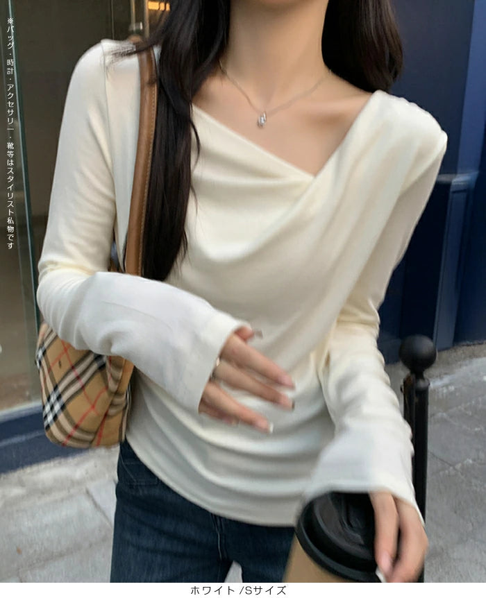 ドレープネック長袖トップス