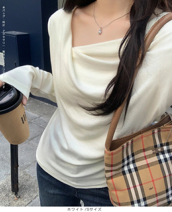 ドレープネック長袖トップス