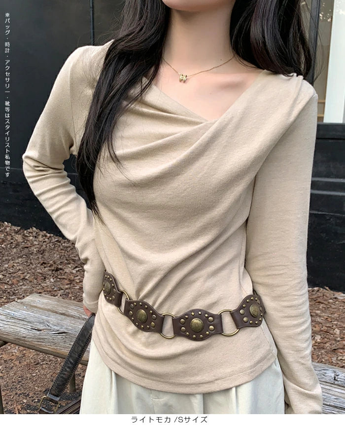 ドレープネック長袖トップス