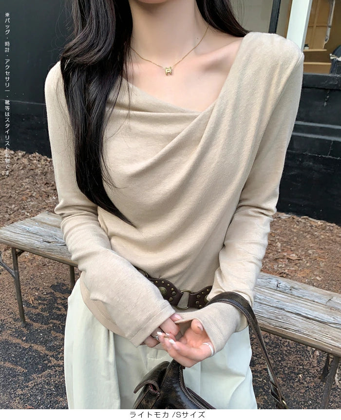 ドレープネック長袖トップス