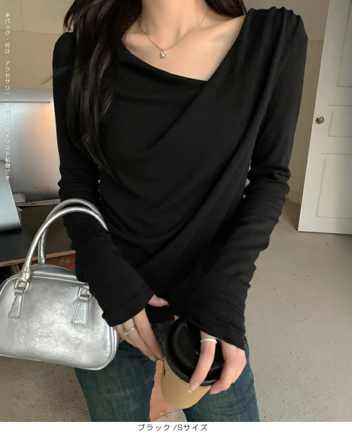 ドレープネック長袖トップス