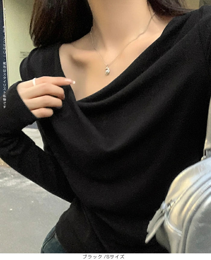 ドレープネック長袖トップス