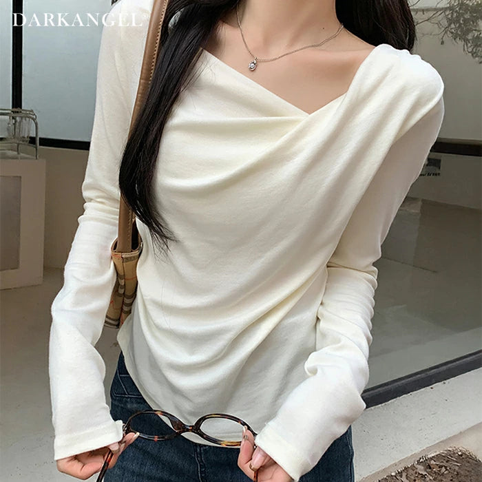 ドレープネック長袖トップス