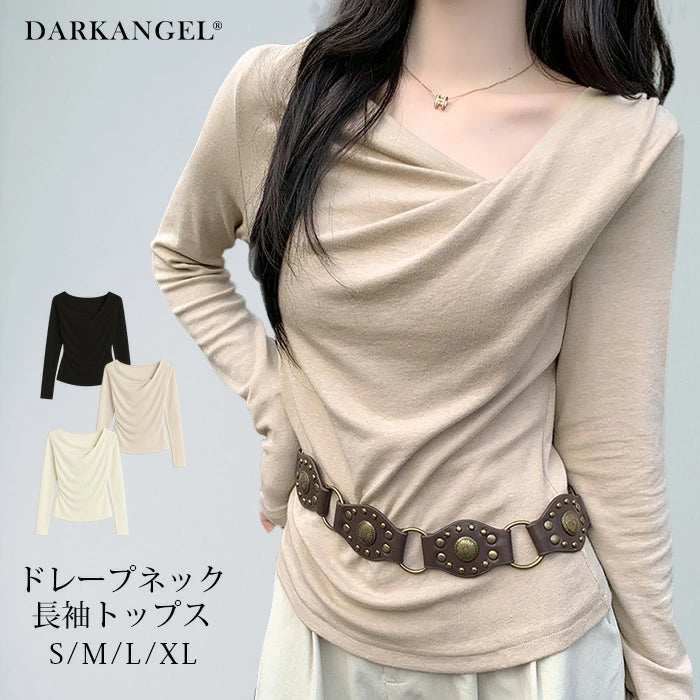 ドレープネック長袖トップス