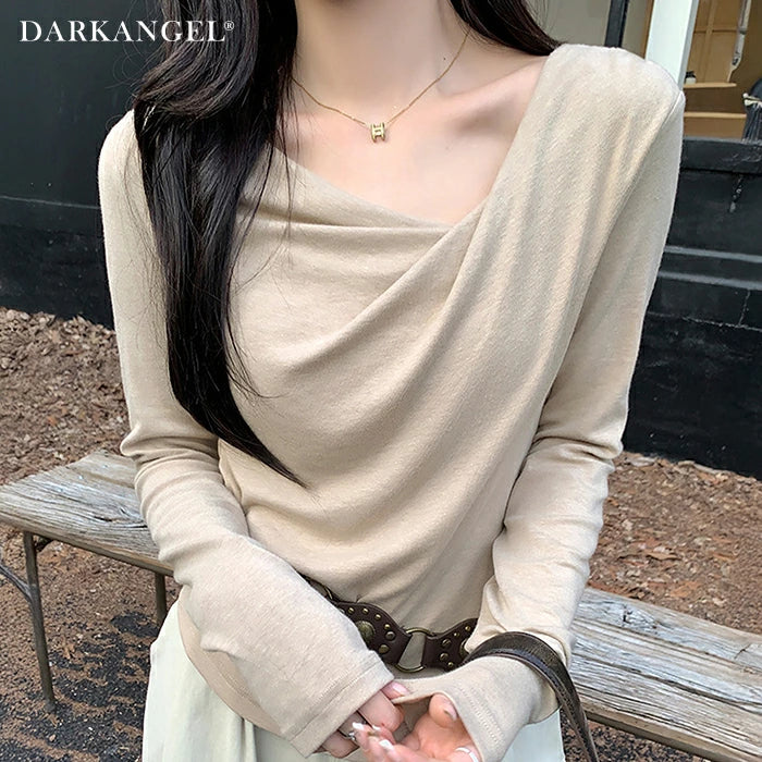 ドレープネック長袖トップス