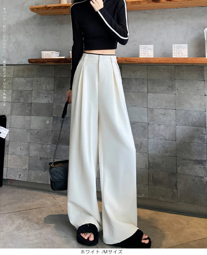 パイピングタックワイドパンツ