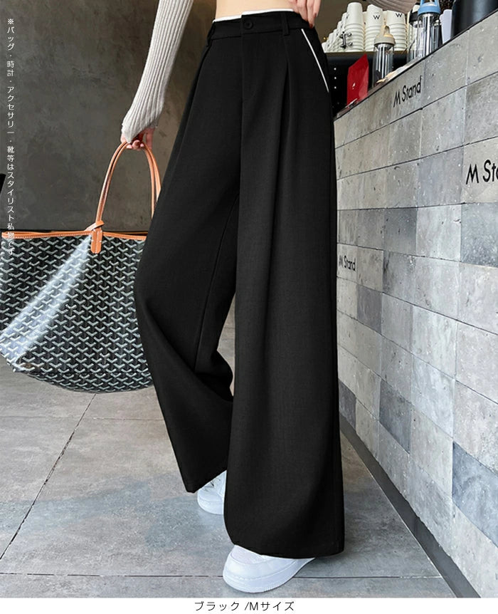 パイピングタックワイドパンツ