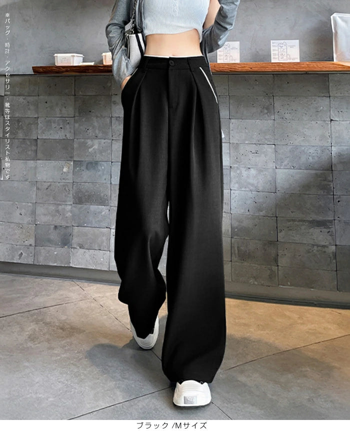 パイピングタックワイドパンツ