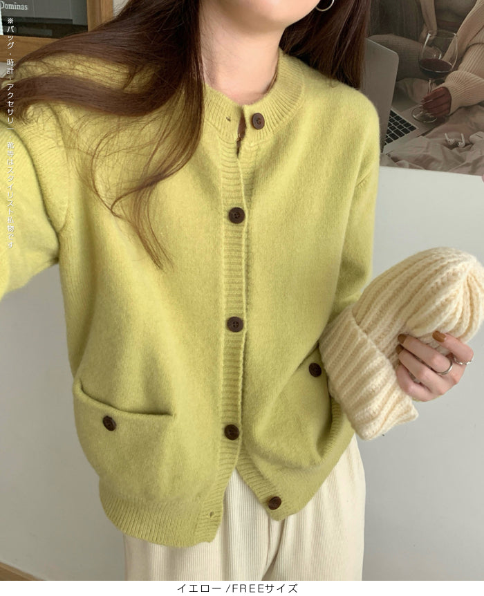 シンプルクルーネックニットカーディガン