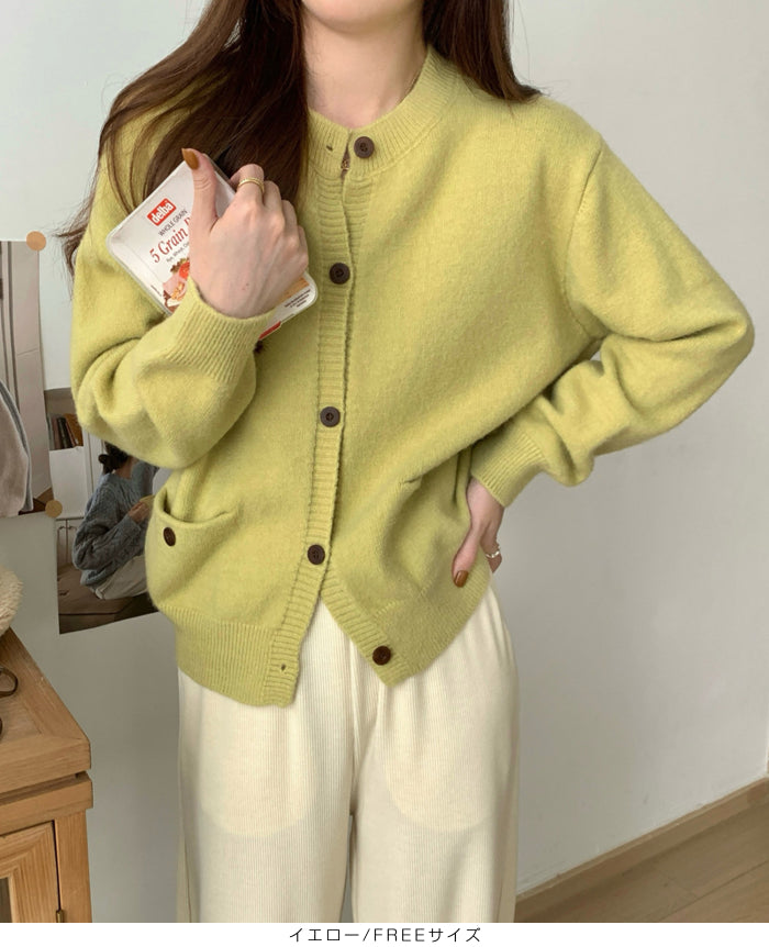 シンプルクルーネックニットカーディガン