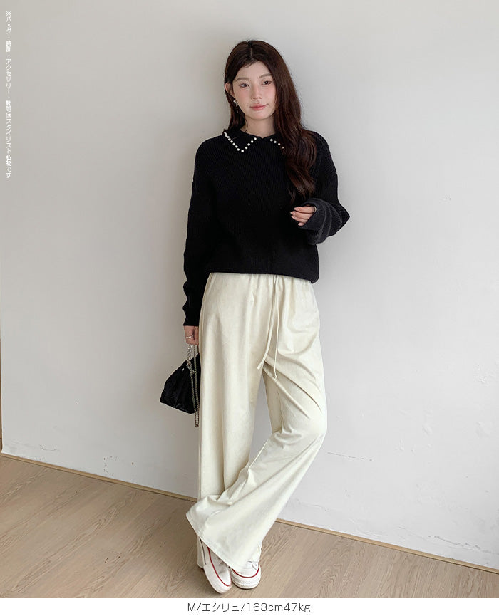 フェイクスエードワイドパンツ