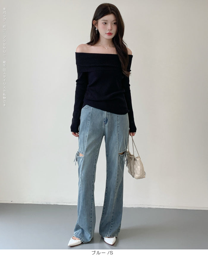 カットアウトリボンデニムパンツ