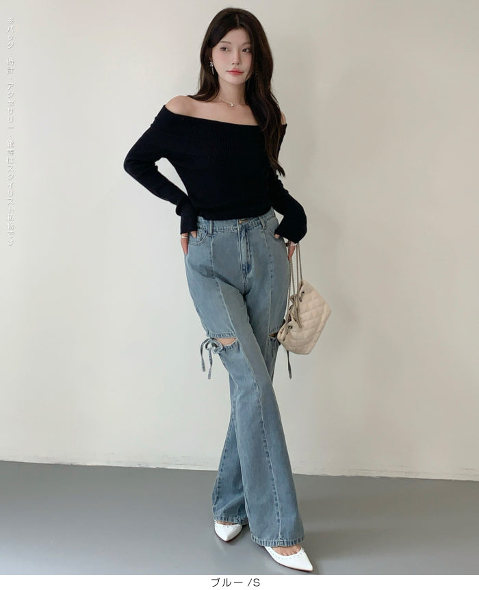 カットアウトリボンデニムパンツ