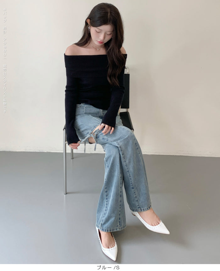 カットアウトリボンデニムパンツ