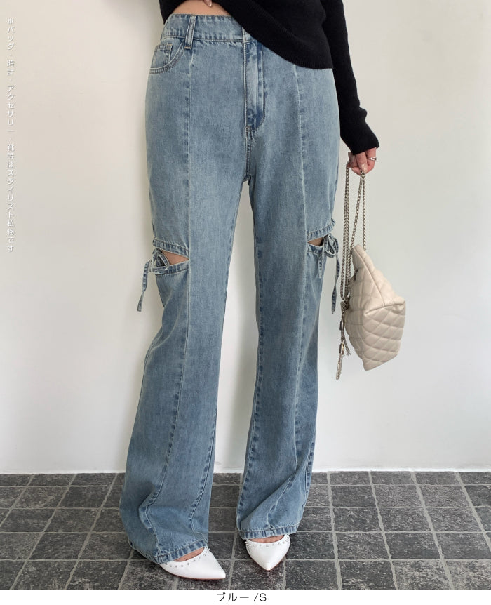 カットアウトリボンデニムパンツ