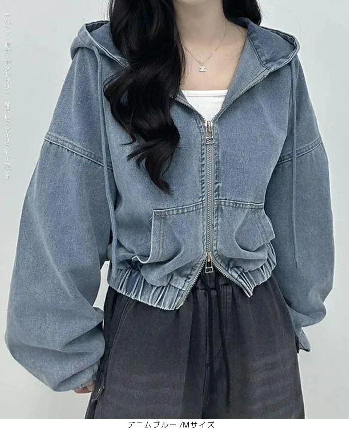 ダブルジップデニムパーカー