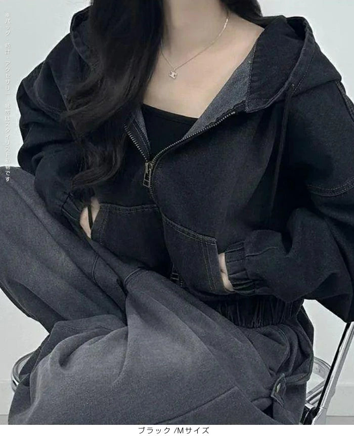 ダブルジップデニムパーカー