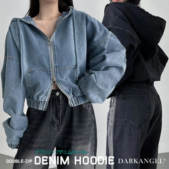 トレンド感抜群！ダブルジップデニムパーカー｜ビッグシルエット×体型