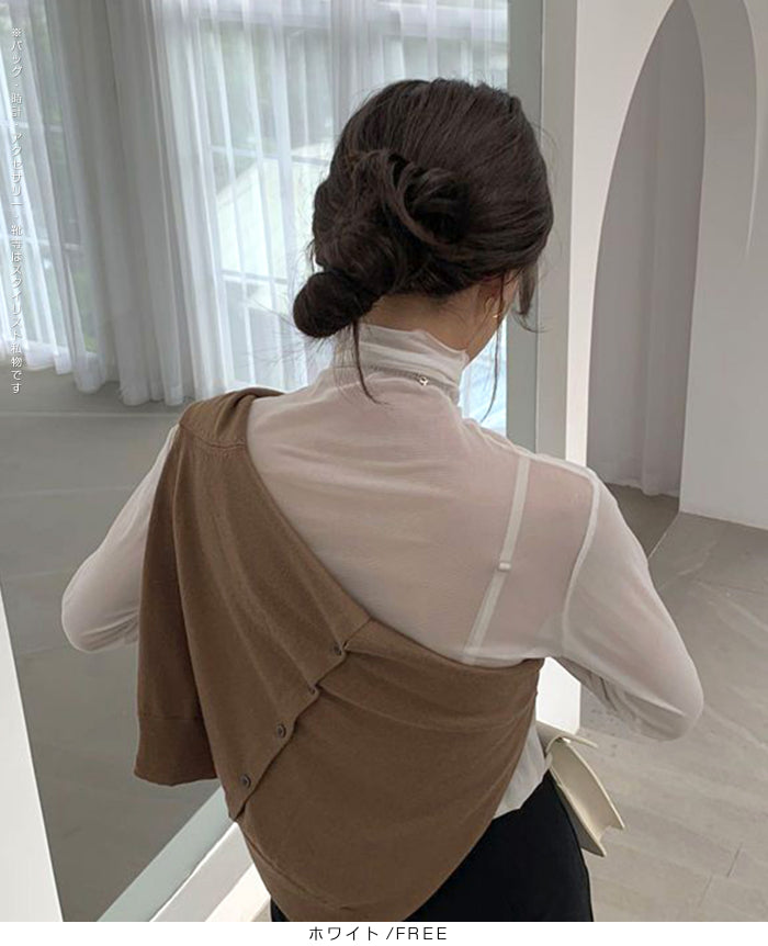 シアーメッシュタートルネックトップス