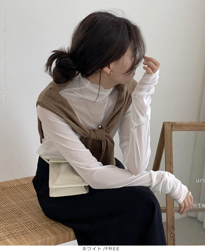 シアーメッシュタートルネックトップス